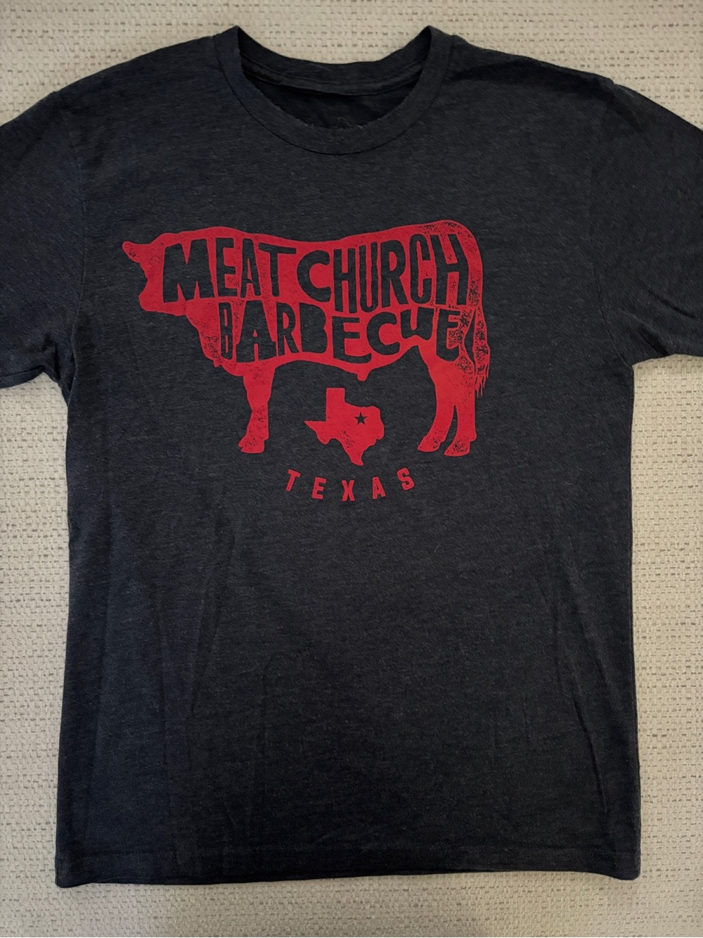 Meat Church “Bull” Graphic T-Shirt - Gray with Red Print, Size Medium